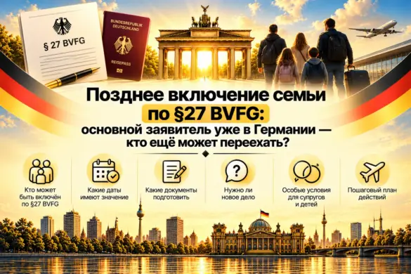 Позднее включение семьи по §27 BVFG: основной заявитель уже в Германии — кто ещё может переехать?